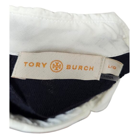 Tory Burch  Navy Blue Wool Contrast Paneled Collared Sweater L - Picture 7 of 12